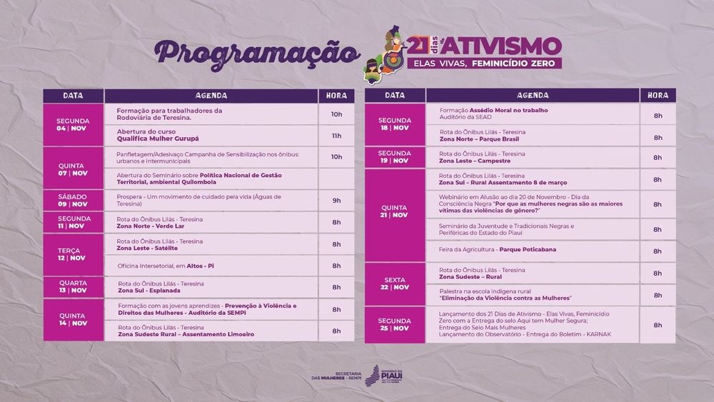 Piauí intensifica combate ao feminicídio com campanha "21 Dias de Ativismo"