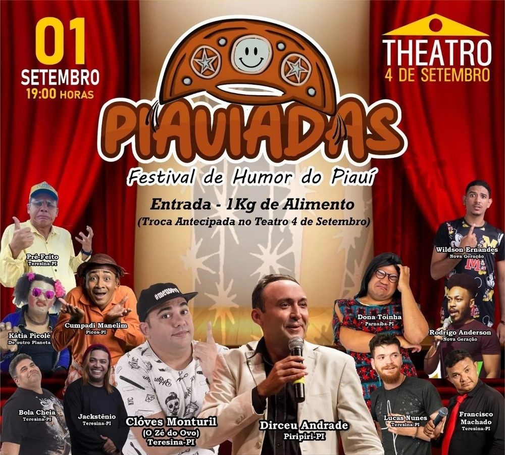 Theatro 4 de Setembro recebe o festival de humor “Piauiadas” no domingo (1º)