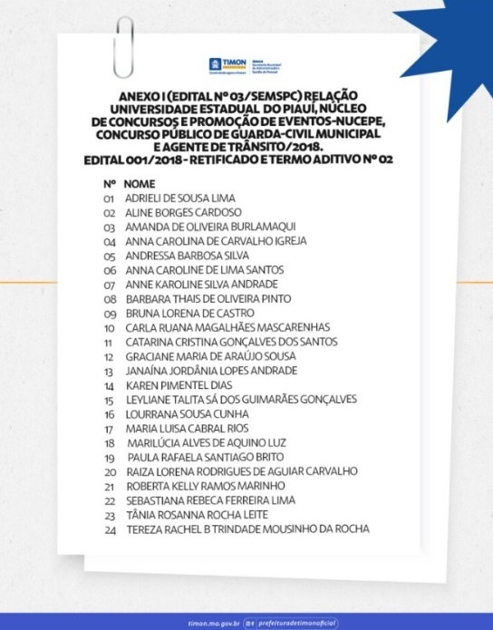 Prefeitura de Timon convoca candidatas para Curso de Formação da GCM