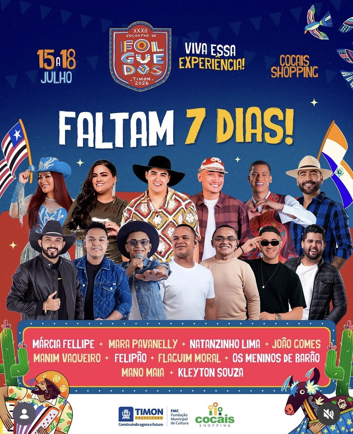 Folguedos começa hoje com grandes atrações em Timon; veja programação