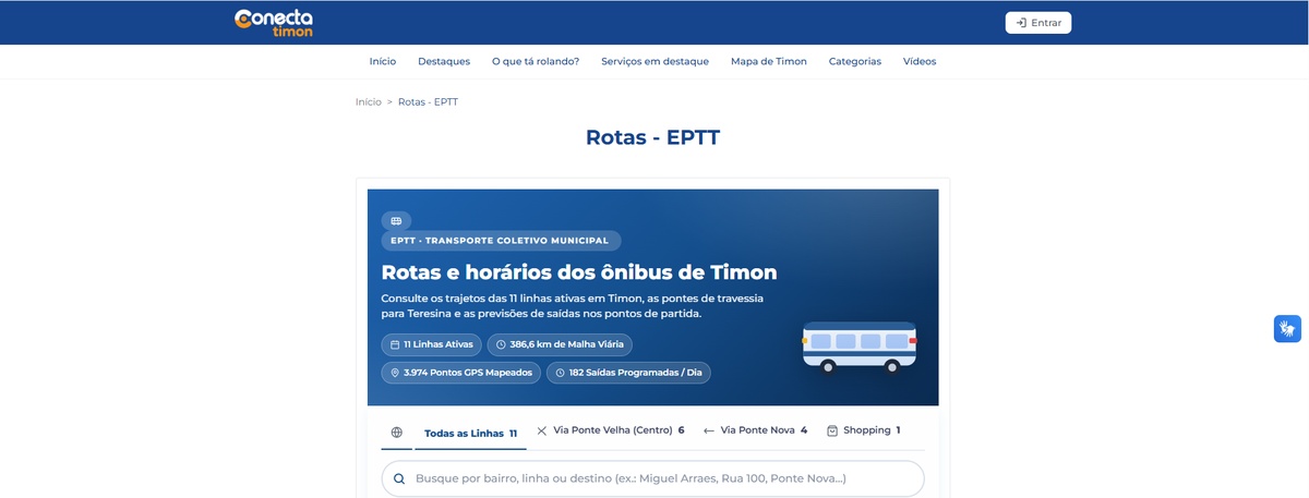 Por meio da plataforma, o usuário pode buscar as linhas por bairro,